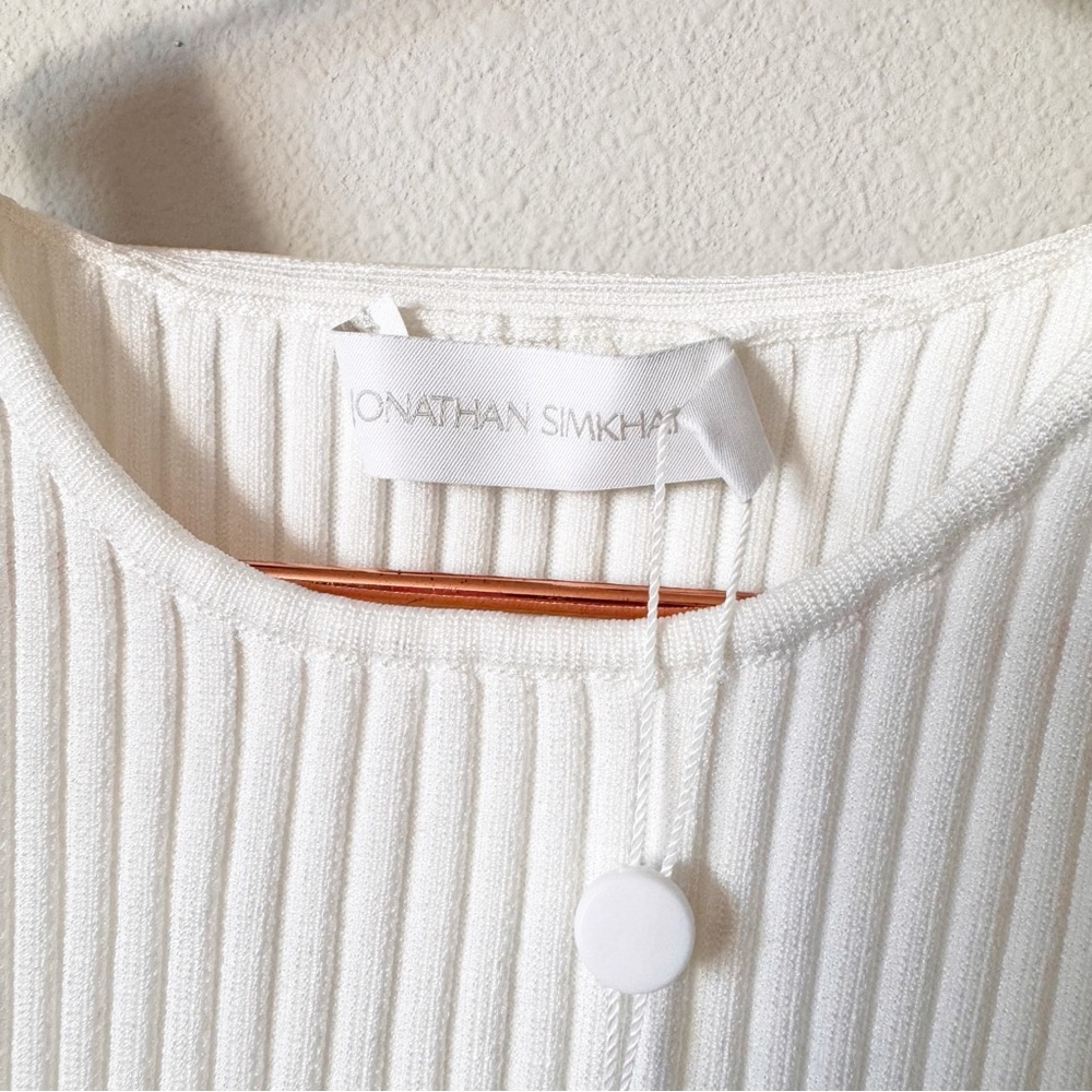 Jonathan Simkhai NWT Mandy Cut Out Cold Shoulder Ribbed Sweater Top White Size L - Picture 5 of 12